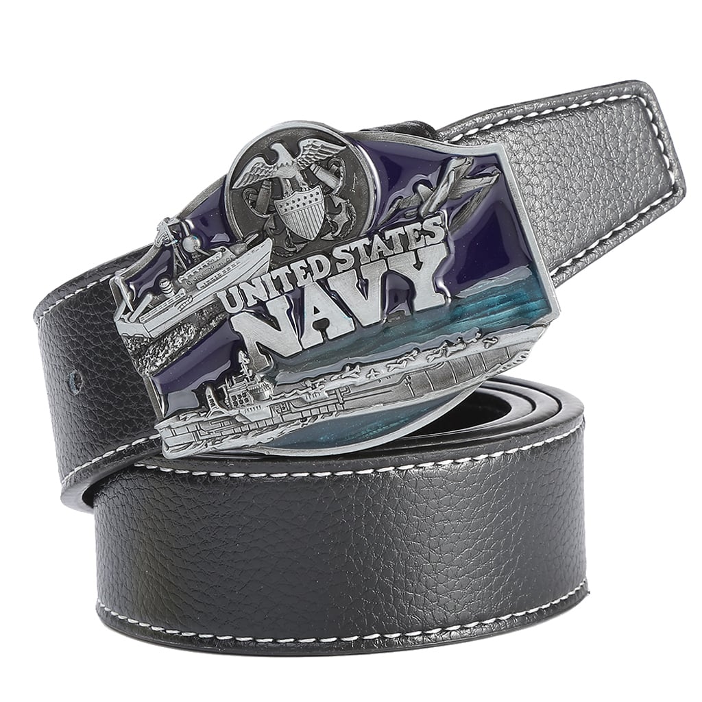 U.S. Navy-Themed Belt – Zinc Alloy Military Buckle with Adjustable Microfiber Strap — view 1